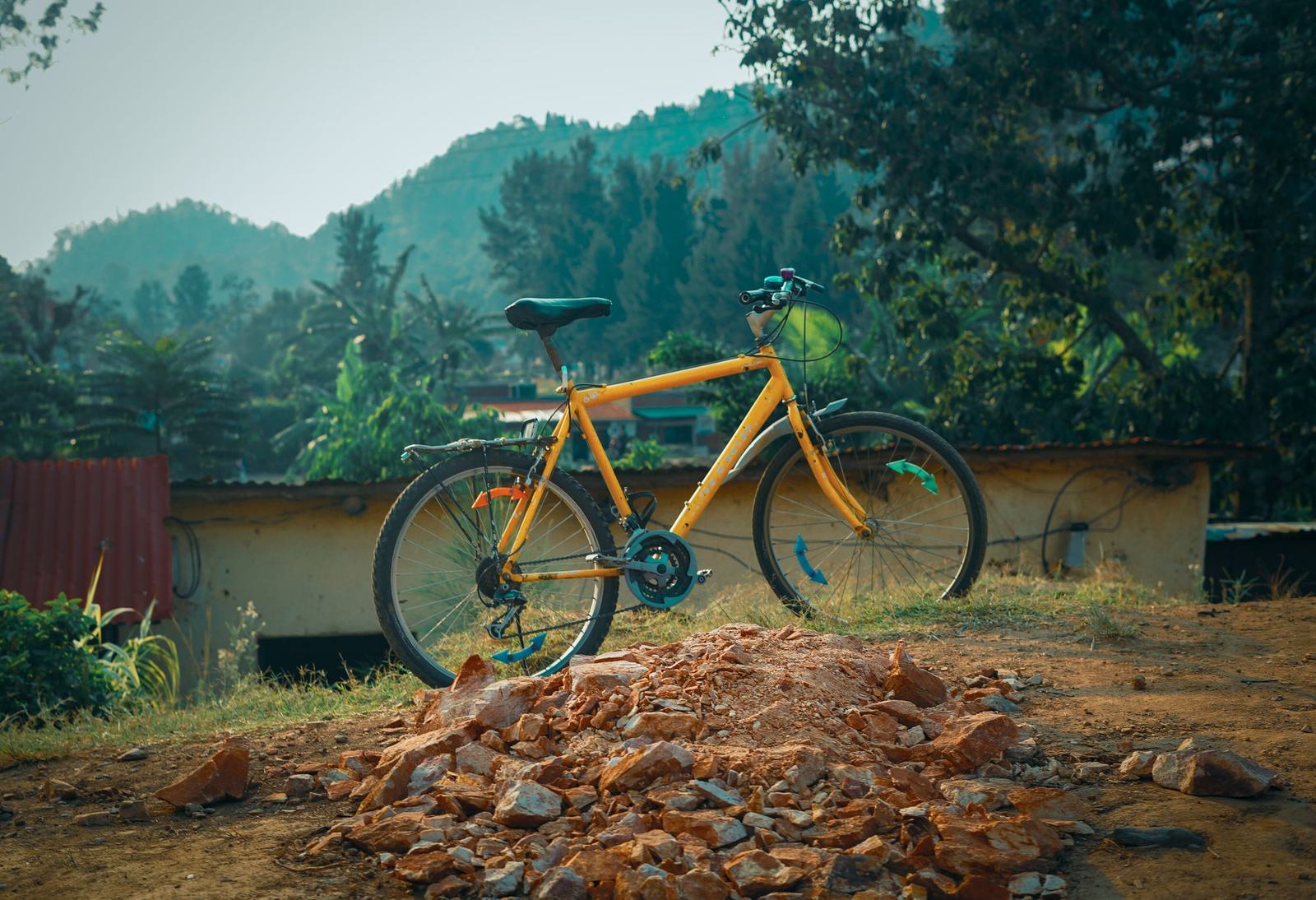 A yellow bicycle in Rwanda